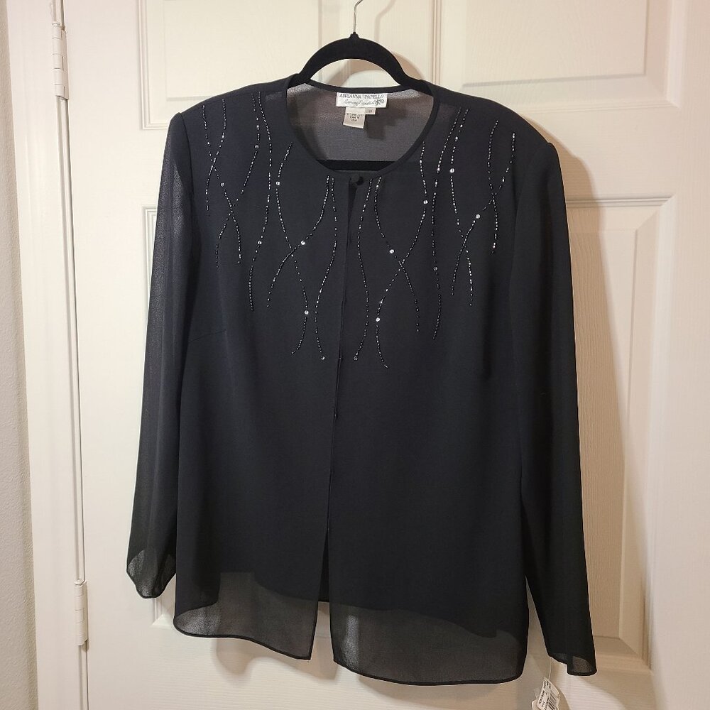 Vintage NWT Adriana Papell Whimsigoth Sheer Top Size 1X Sequins Shoulder Pads